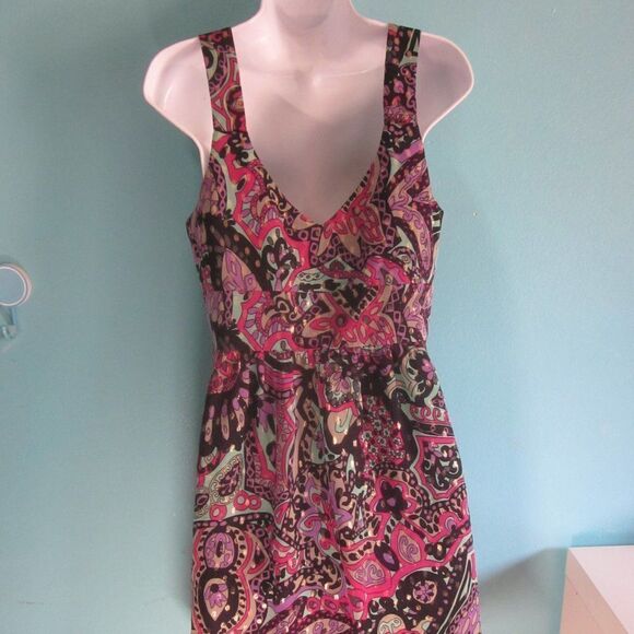 Tibi Womens Colorful Silk Dress Size 8 Knee Length Gold Metallic Dots Side Zip - Picture 5 of 9